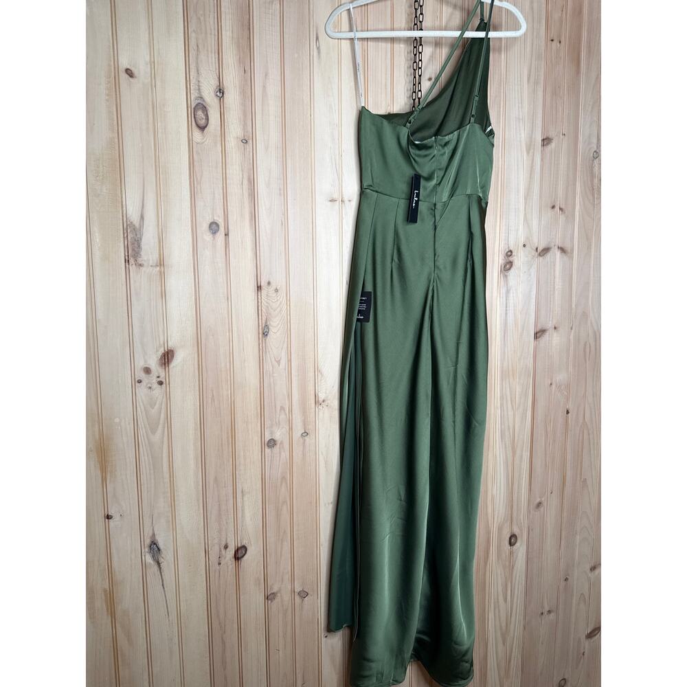 NWT Lulus Signature Elegance Olive Green Satin One-Shoulder Maxi Dress Gala Sz M - Picture 7 of 10